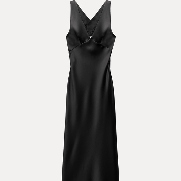 Satin Elegant Black Halter Dress [ Professionally Tailored ] - Picture 2 of 2
